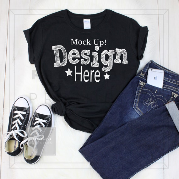 Download Gildan 500l Black T Shirt Mockup Outfit Mock Up Shirt Photo Etsy