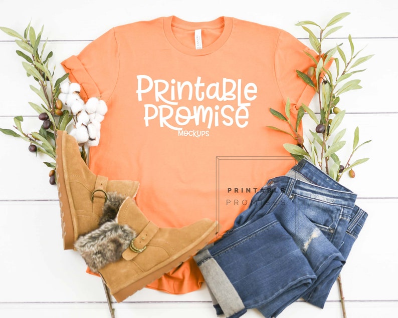 Download Fall Shirt Mock Up Bella Canvas 3001 Burnt Orange Shirt ...