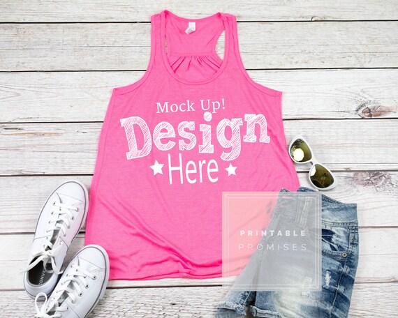 Bella Canvas 8800 Neon Pink Tank Top Mockup Pink Tank Top Etsy