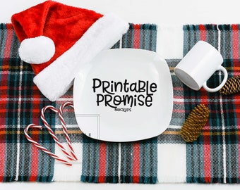 Weihnachtsteller Mockup, Nikolaus Becher & Teller Szene (Digitaler Download)