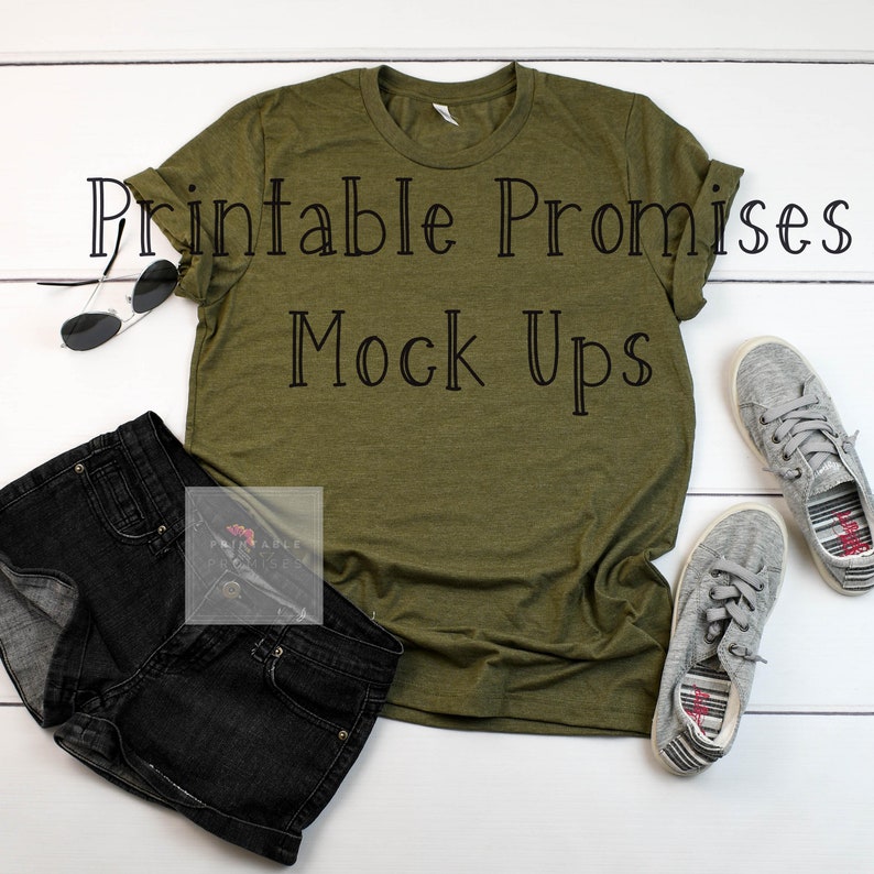 Download Bella Canvas 3001 Heather Military Green Shirt Mockup T Shirt | Etsy