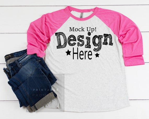 Next Level 6051 Vintage Pink Heather White Raglan Shirt Mockup Etsy