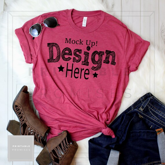 Bella Canvas Unisex T Shirt Mockup Heather Raspberry Shirt Etsy