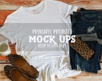 Bella Canvas 3001 Weiß T-Shirt Mockup, Flat Lay (Instant Download)