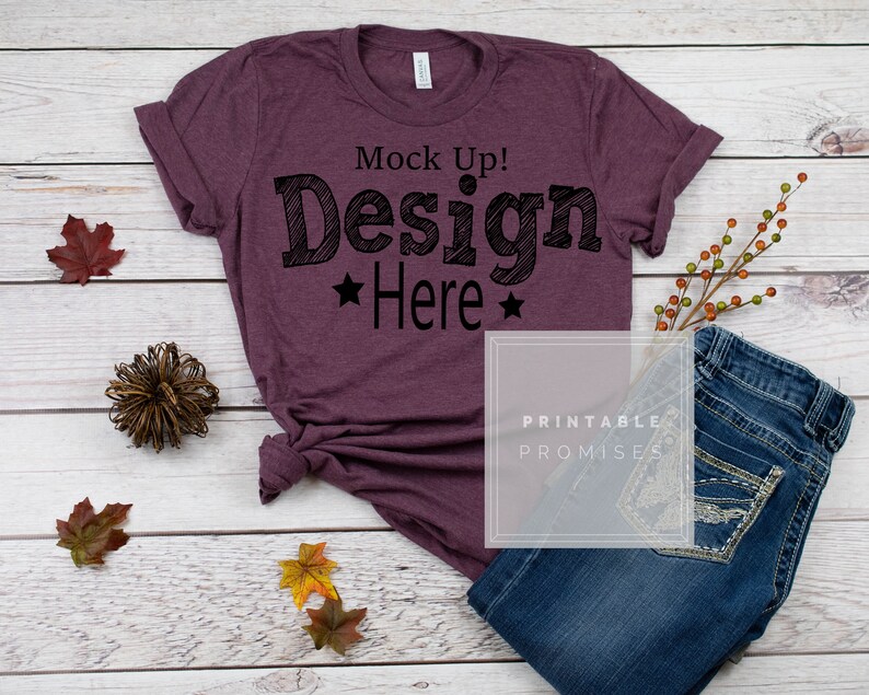 Download Bella Canvas Unisex 3001 Heather Maroon Fall T Shirt Mock-up | Etsy