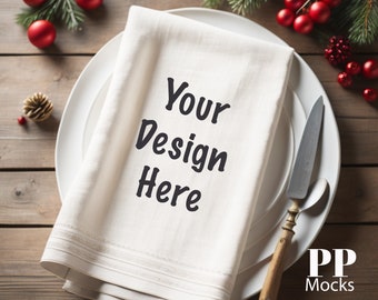 Weihnachten Geschirrtuch Mockup, weißes Geschirrtuch (Digitaler Download)
