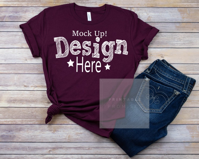 Download Maroon T Shirt Mock-up Bella Canvas 3001 Maroon Flatlay Style | Etsy