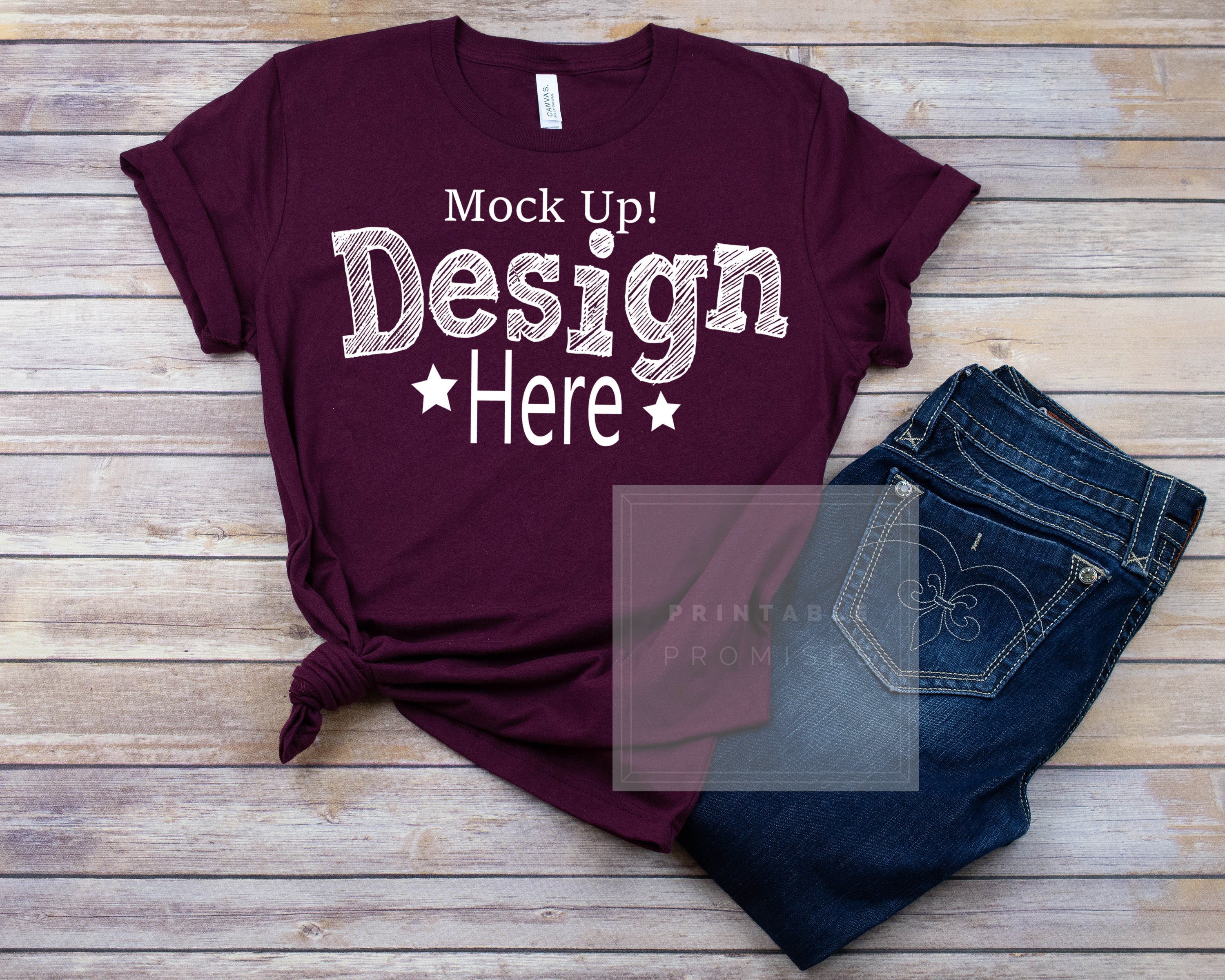 Download Maroon T Shirt Mock-up Bella Canvas 3001 Maroon Flatlay ...