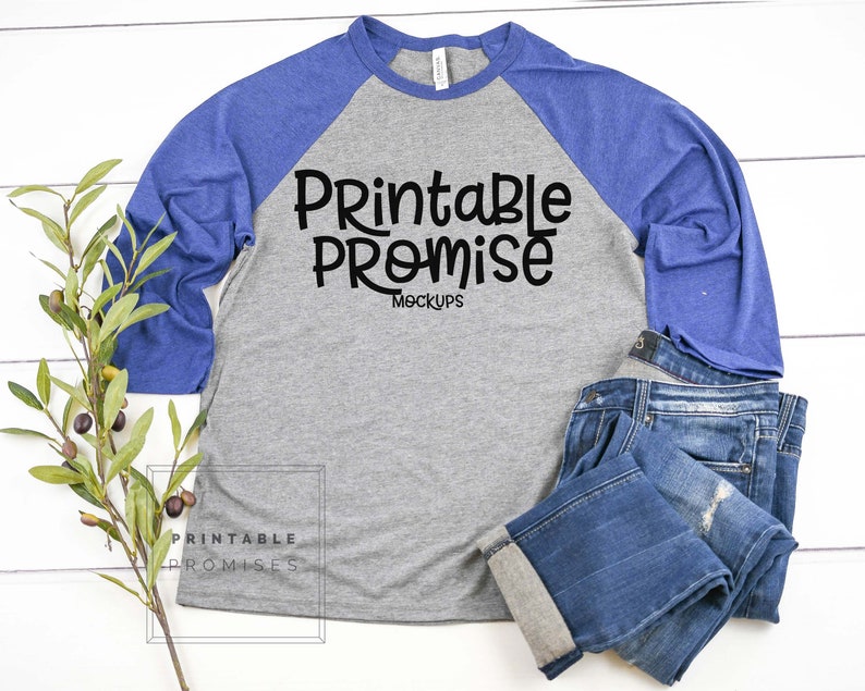 Download Raglan Mock Up Bella Canvas 3200 Grey Navy Triblend Raglan ...