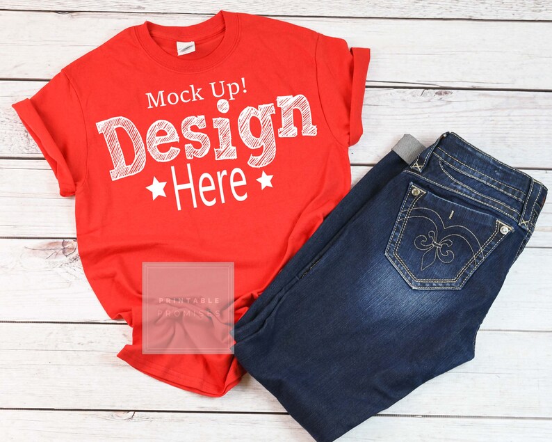 Download Red Shirt Mockup Gildan Red Mock up Shirt Red Flatlay | Etsy