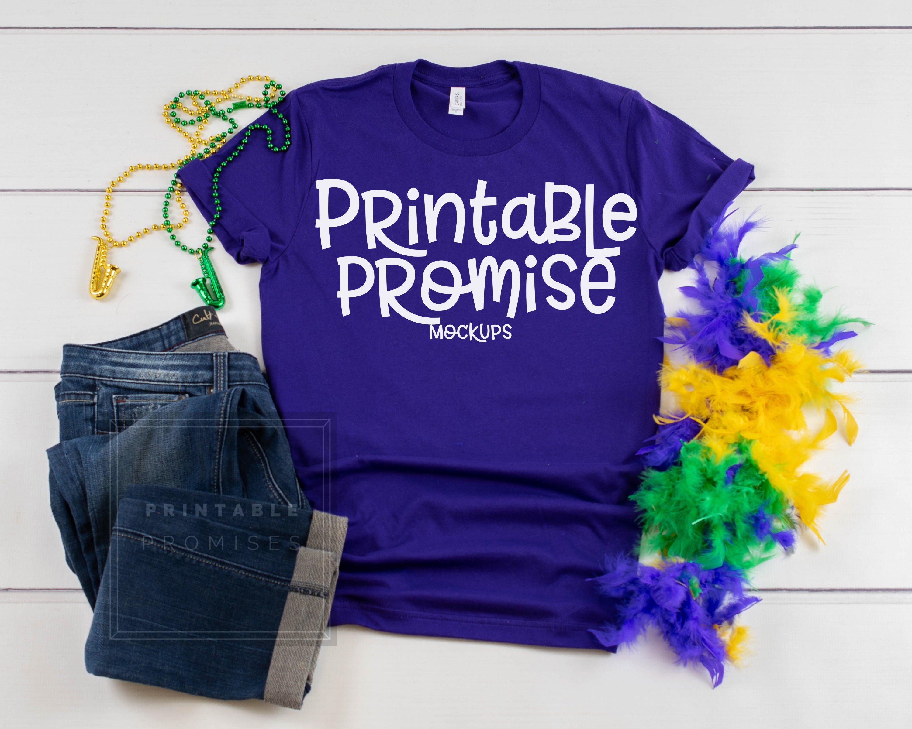 Download Mardi Gras Shirt Mock-Up Bella Canvas 3001 Team Purple T Shirt | Etsy