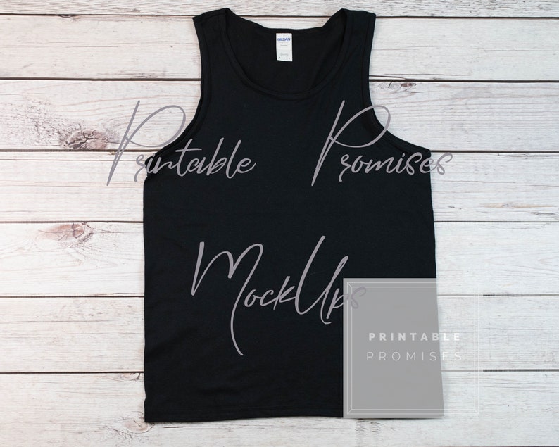Download Gildan 520 Black Mens Tank Top Mockup Black Mens Tank Top ...