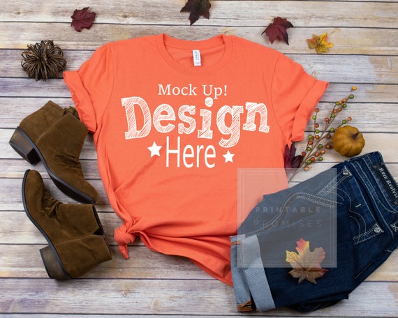 Fall Shirt Mockup Bella Canvas Unisex 3001 Coral T Shirt Etsy