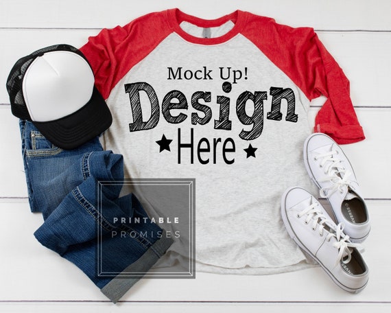 Next Level Red Raglan Mockup Raglan Flatlay Stock Photo Next Etsy