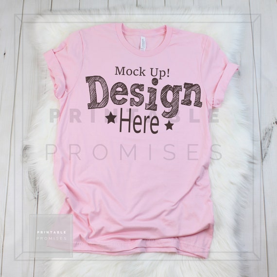 Women Pink T Shirt Mockup Bella Canvas 3001 Pink Short Sleeve Etsy