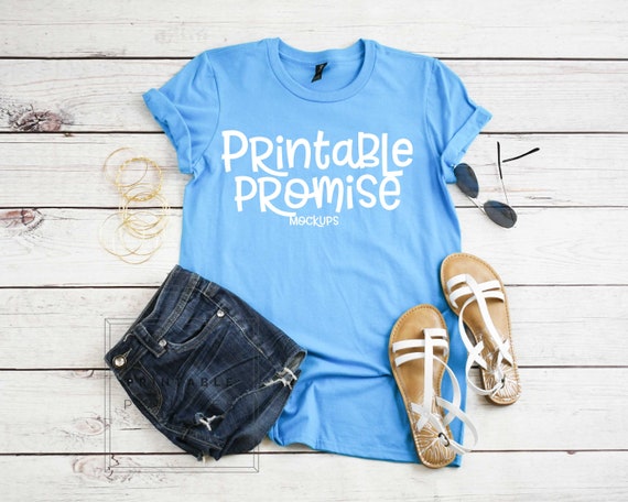 Download Blue T Shirt Mock Up Anvil 980 Caribbean Blue Mock Up Etsy