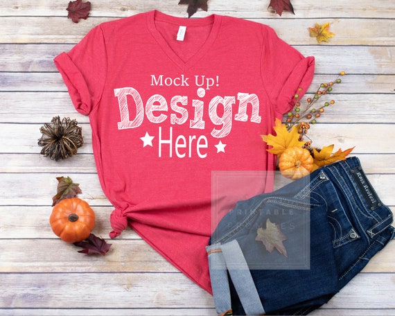 Bella Canvas 3005 Heather Red Fall T Shirt Mock Up Fall Shirt Etsy