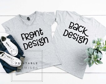 Heather Grey V-Neck Shirt Mockup, Front & Back (Digitaler Download)