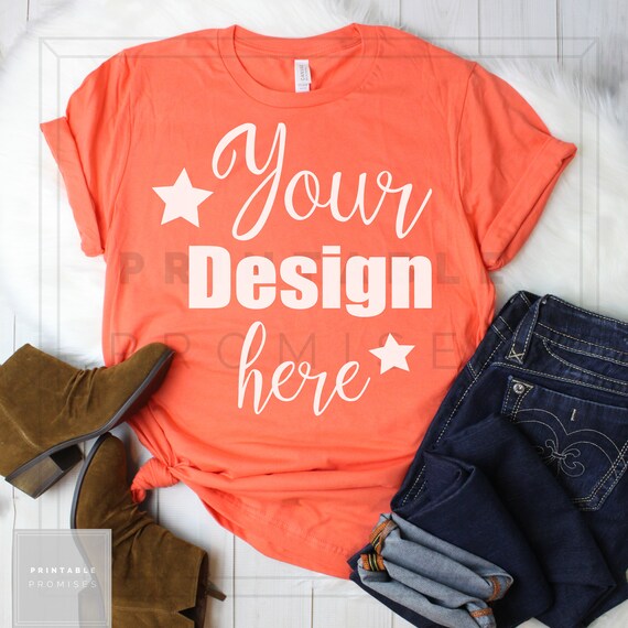 Bella Canvas Unisex Coral T Shirt Mockup Coral Women Mock Up Etsy