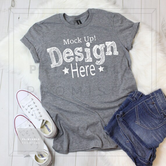 Anvil Heather Graphite T Shirt Mock Up Anvil Mock Ups Anvil Etsy