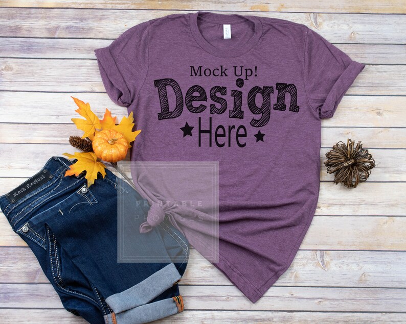 Download Bella Canvas Unisex 3001 Heather Maroon Fall T Shirt Mock-up | Etsy