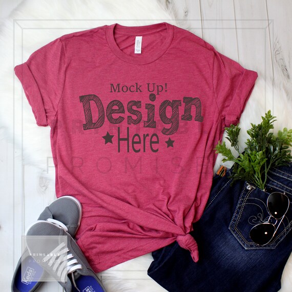 Bella Canvas Heather Raspberry T Shirt Mockup Pink Shirt Mock Etsy