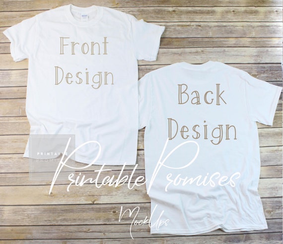 Download White Front Back T Shirt Mock Up Gildan 500 White White Mock Etsy