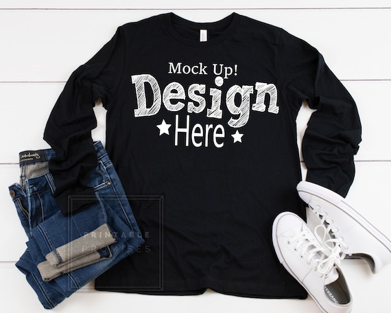Black Long Sleeve Shirt Mockup Bella Canvas 3501 Shirt Mockup Etsy