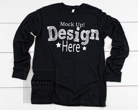Bella Canvas 3501 Black Heather Long Sleeve Shirt Mockup Etsy