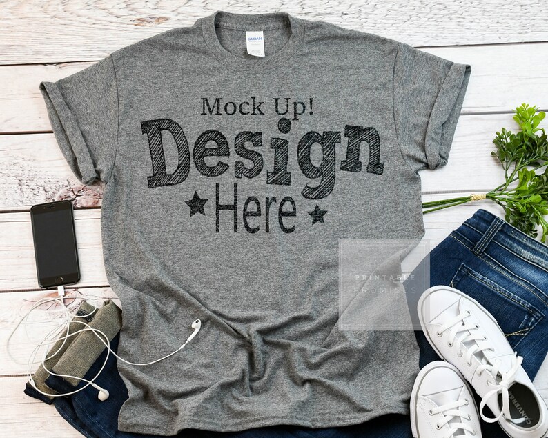 Download Gildan Graphite Heather Shirt Mockup Grey Shirt Mock Up | Etsy