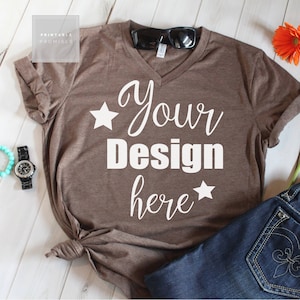 Bella Canvas T-shirt Mockup Heather Brown T-Shirt Mockup Image Shirt T Shirt MockUps Outfit Flat Lay Photography JPEG Digital Download