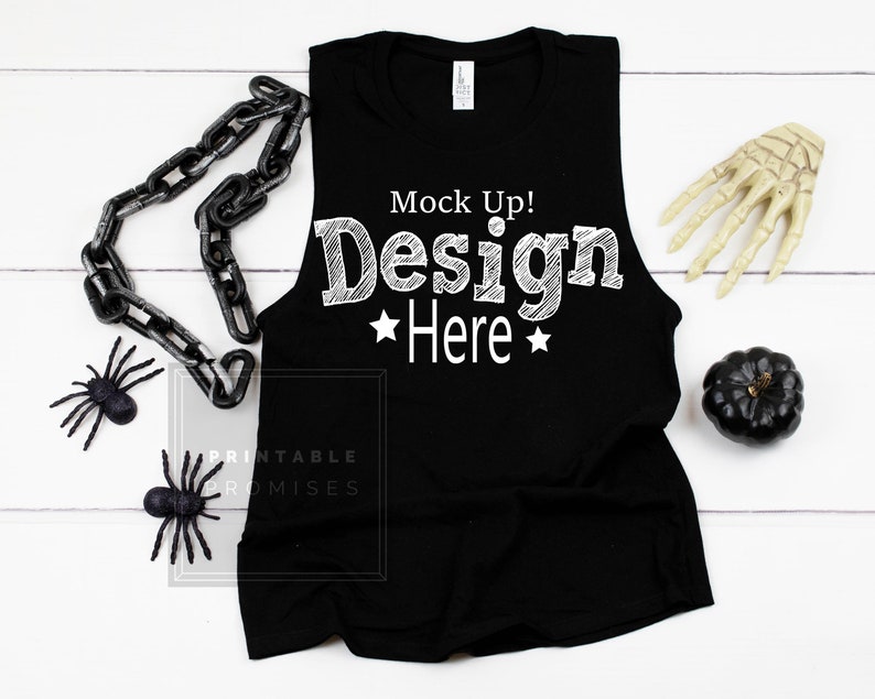 Download Halloween Mockup District Made DT6301 Black Tank Top Mock ...
