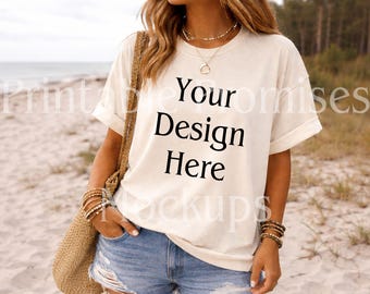 Comfort Colors 1717 Ivory T-Shirt Mockup, Boho Kurzarm (Instant Download)