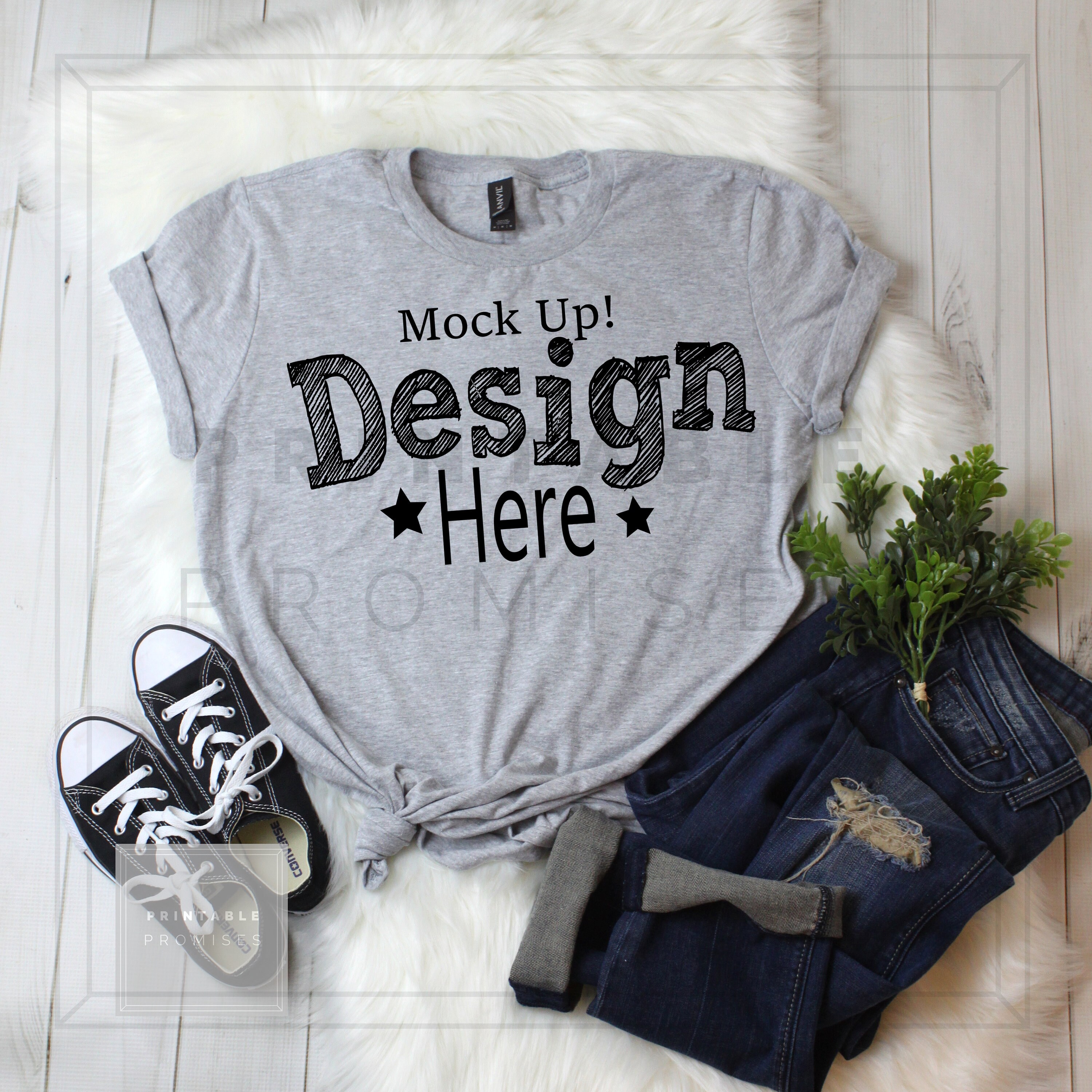 Anvil Heather Grey 980 T Shirt Mock Up 