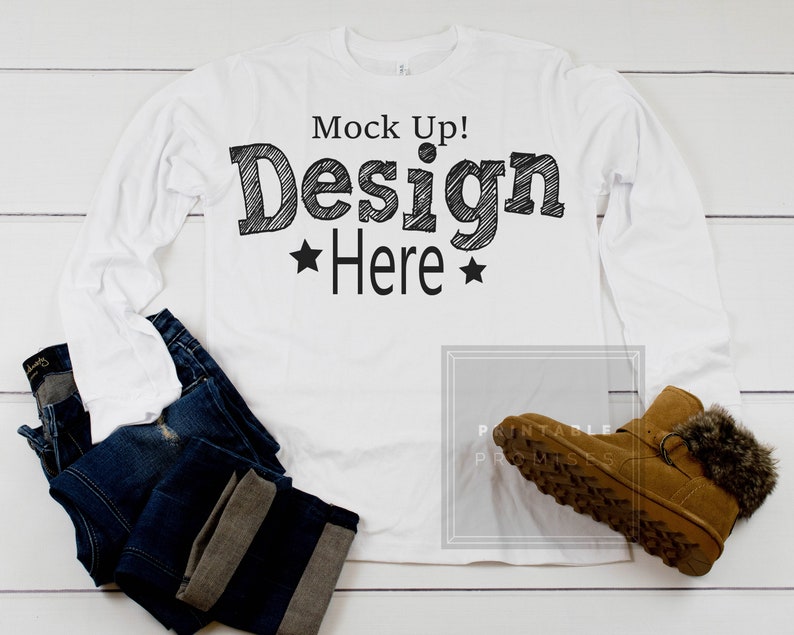 Download Bella Canvas 3501 White Long Sleeve Shirt Mock up Flatlay | Etsy