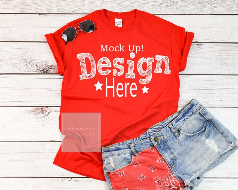 Download Gildan 500 Red Shirt Mockup Patriotic Mock up Shirt 4th of ...