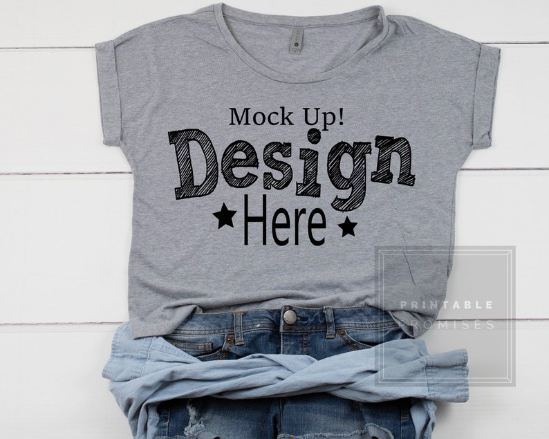 Download Next Level 6360 Heather Grey Dolman T Shirt Mock up Flatlay | Etsy