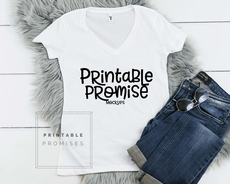 Download White V Neck Shirt Mock Up Next Level 1540 White Ladies ...