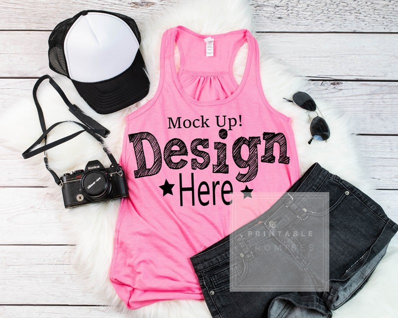 Bella Canvas 8800 Neon Pink Racerback Mockup Pink Tank Top | Etsy