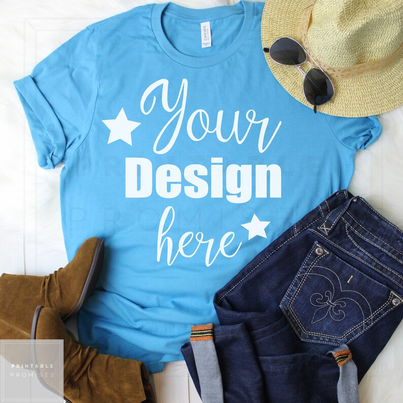 Download Bella Canvas 3001 Aqua T-shirt Mockup-T-Shirt Mockup-Mock ...