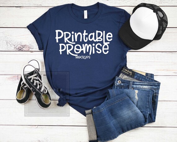 Bella Canvas 3001 Navy Shirt Mock Up Tshirt Flatlay Outfit Etsy