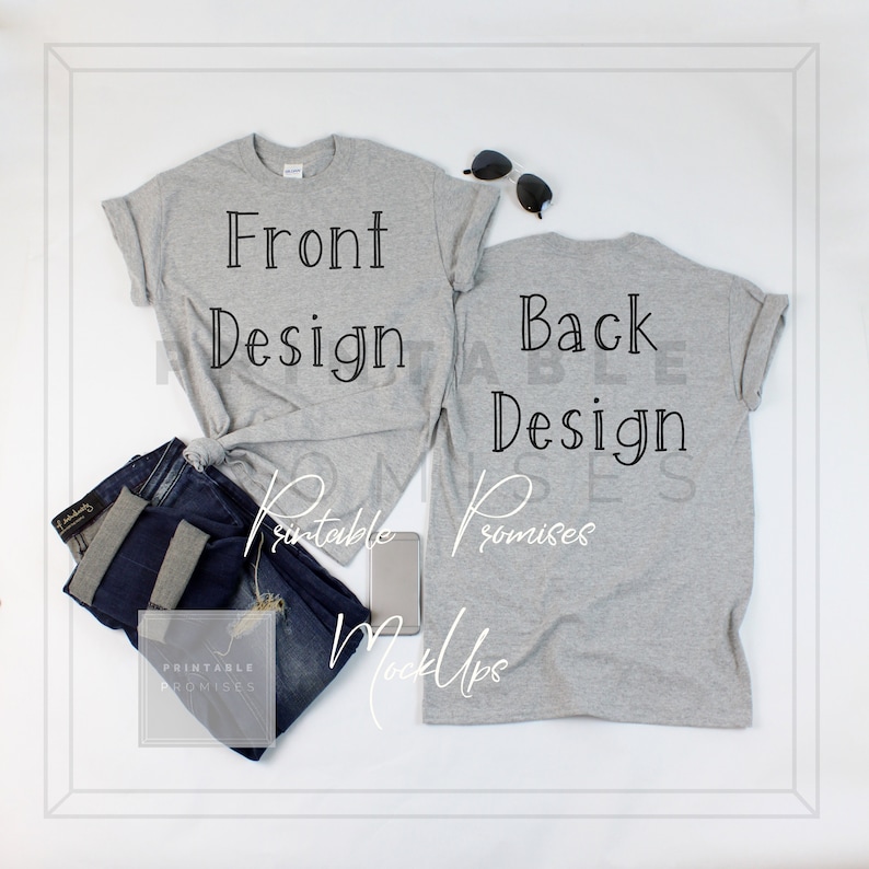 Download Front Back Sport Grey Gildan 500 Shirt Mock Up Feminine ...