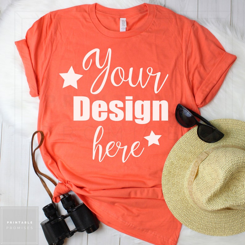 Download 3001 Bella Canvas Mockup Shirt Coral Women Shirt Mockup | Etsy