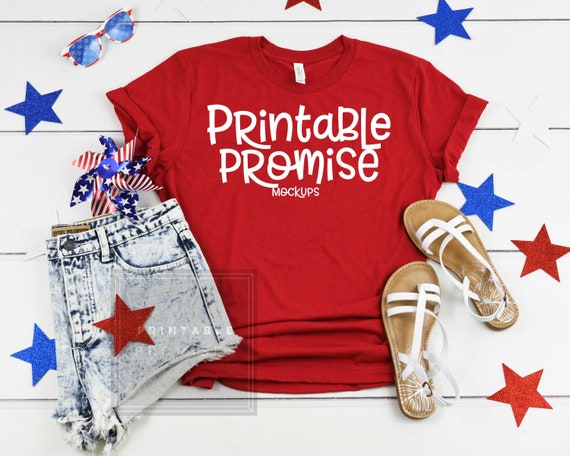 Bella Canvas 3001 Red T Shirt 4th Of July Mockup Shirt Mock Up Etsy