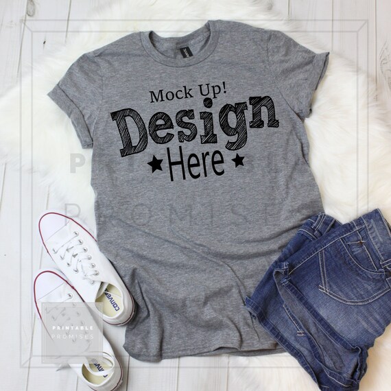 Anvil Heather Graphite T Shirt Mock Up Anvil Mock Ups Anvil Etsy