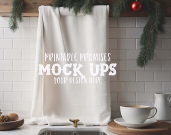 Weihnachten Geschirrtuch Mockup, weißes Geschirrtuch (Digitaler Download)