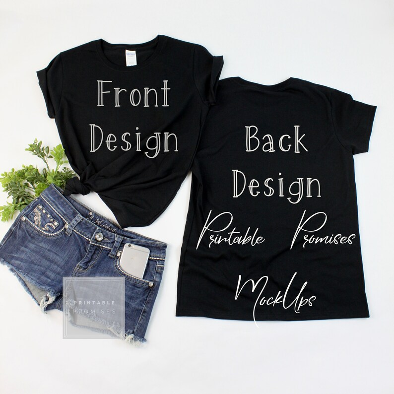 Download Front Back Black Mock Up Shirt Blank T Shirt Image Gildan ...