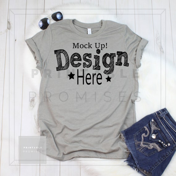 Bella Canvas 3001 Heather Stone Mock Up Shirt Bella Canvas Etsy
