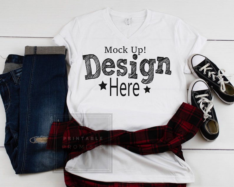 Download Womens V Neck Blank White Shirt Mockup Bella Canvas 3005 ...