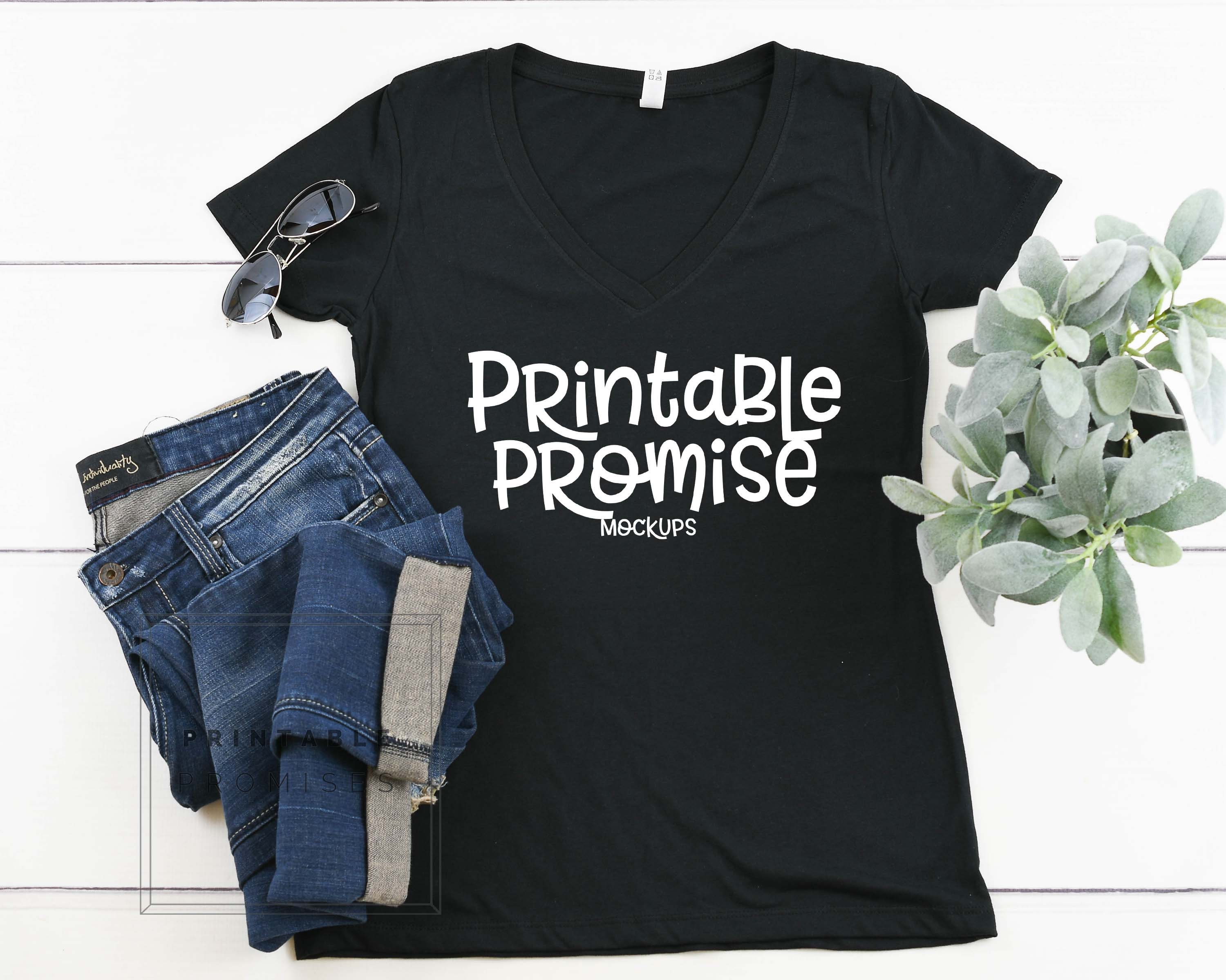 Download Shirt Mockup Next Level 1540 Black Ladies Black V Neck Shirt | Etsy
